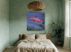 Red Car in Lavender floral canvas print on the wall of a bedroom