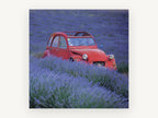Red Car in Lavender, floral canvas wall art print, front view