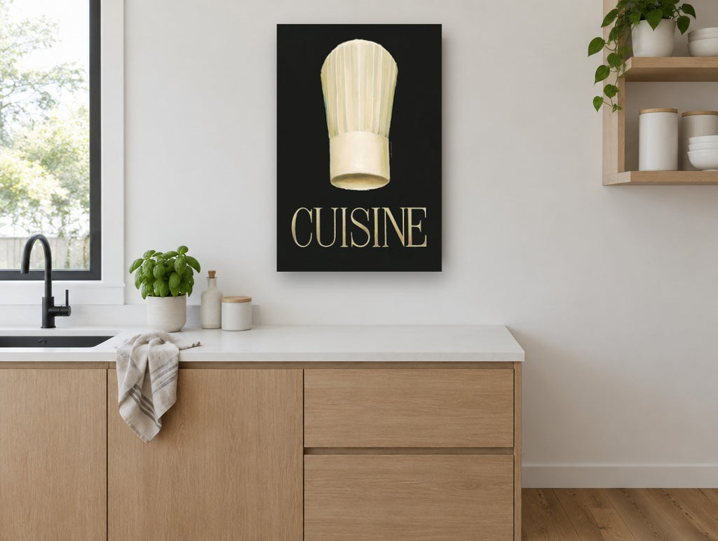Chef's Toque Cuisine kitchen canvas print on the wall of a kitchen