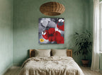 Crimson Poppy Butterfly floral canvas print on the wall of a bedroom