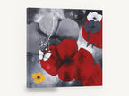 Crimson Poppy Butterfly, red poppies grey butterfly abstract floral, floral canvas wall art print ready to hang