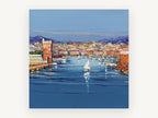 Harbour Parade Blues, coastal canvas wall art print, front view