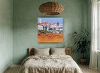 Terracotta Hill Village landscape canvas print on the wall of a bedroom