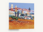 Terracotta Hill Village, hilltop village palette knife landscape, landscape canvas wall art print ready to hang