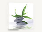 Stacked Stones Bamboo Calm, zen stones bamboo leaves photograph, floral canvas wall art print ready to hang