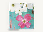 Pink Dogwood on Teal, pink dogwood flower photograph teal, floral canvas wall art print ready to hang