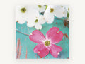 Pink Dogwood on Teal, floral canvas wall art print, front view