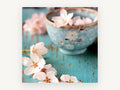 Blossoms in Aqua Bowl, floral canvas wall art print, front view