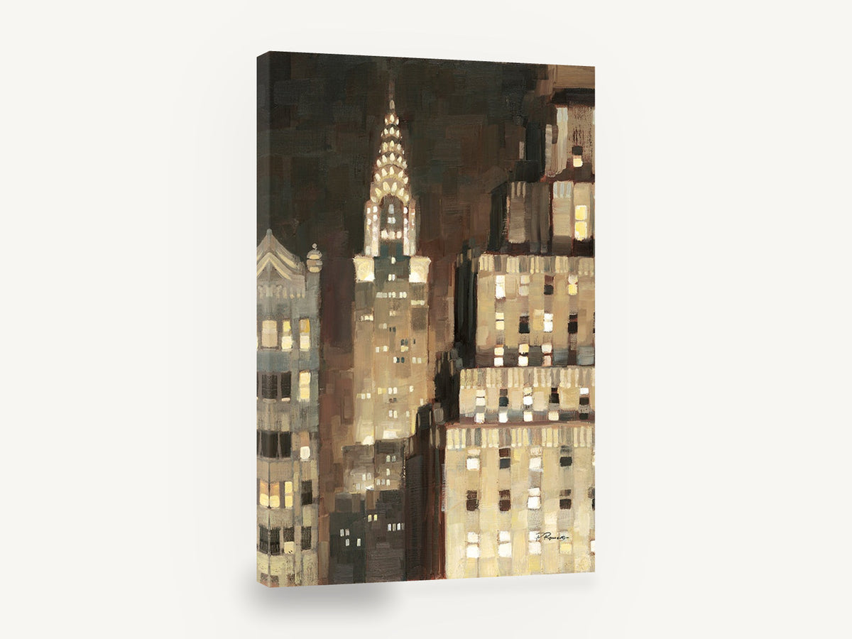 Chrysler Glow at Night, chrysler building night cityscape painting style, city canvas wall art print ready to hang