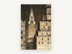 Chrysler Glow at Night, chrysler building night cityscape painting style, city canvas wall art print, front view