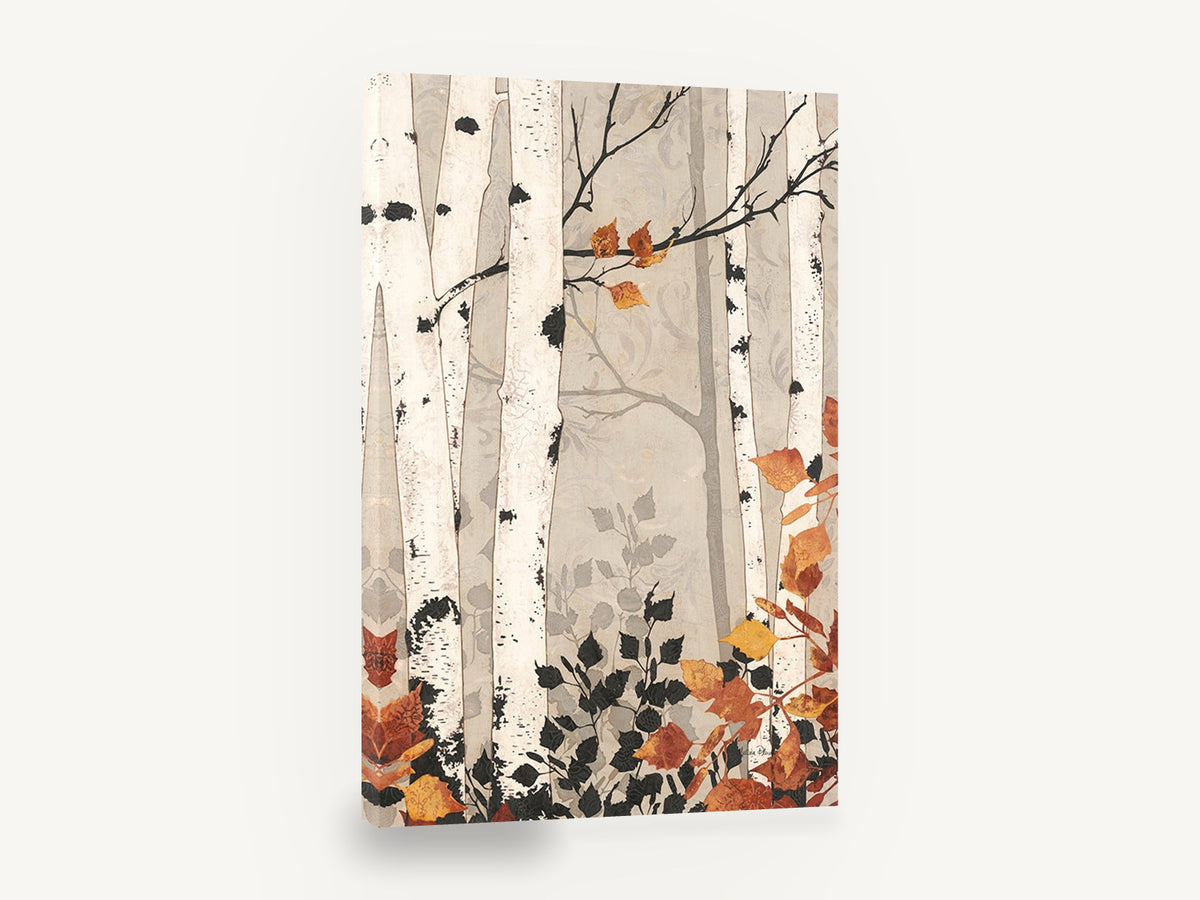 Rustic Birch Collage, birch trees autumn leaves collage, floral canvas wall art print ready to hang