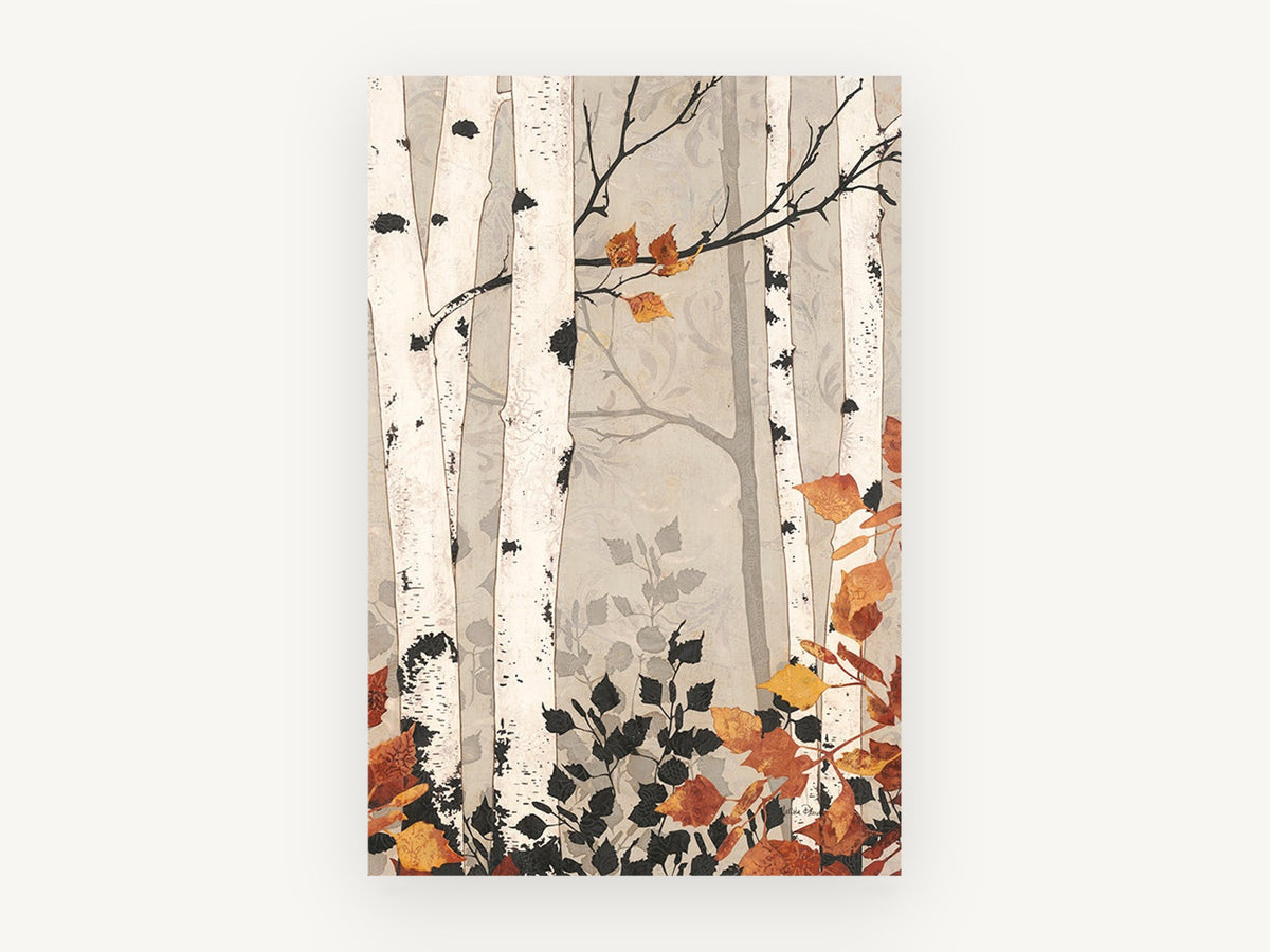 Rustic Birch Collage, floral canvas wall art print, front view