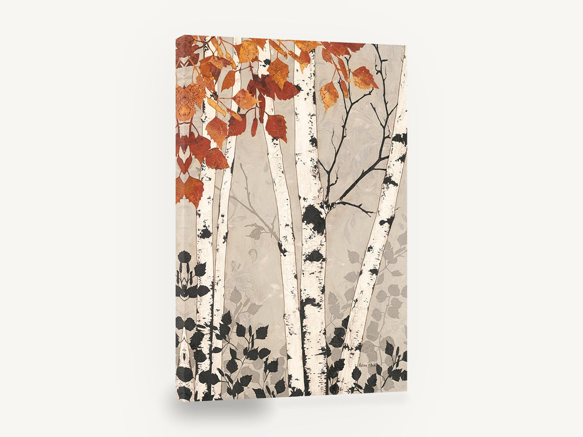 Autumn Birch Silhouettes, autumn birch trees botanical illustration, floral canvas wall art print ready to hang