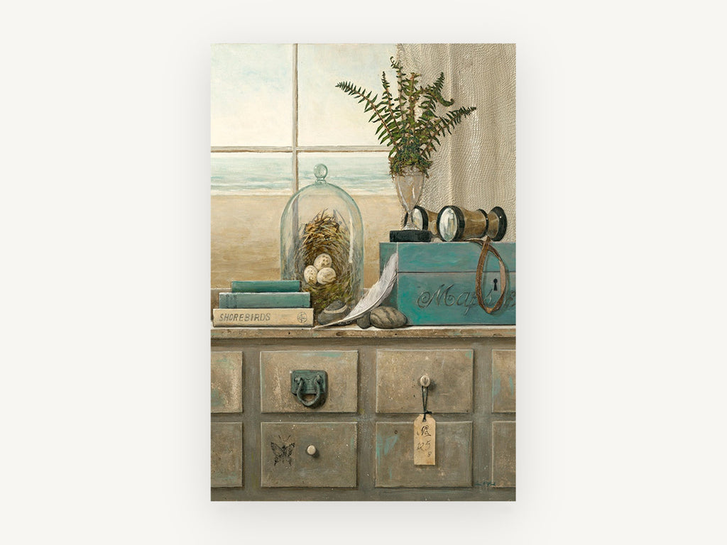 Shorebirds by the Window, coastal canvas wall art print, front view