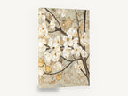 Gilded Magnolia Branch, cream blossom branch gold leaf painting, floral canvas wall art print ready to hang