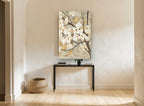 Gilded Magnolia Branch floral canvas print on the wall of a hallway