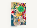 Scrolls and Blooms, colourful retro floral scroll abstract, floral canvas wall art print ready to hang