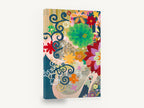 Scrolls and Blooms, colourful retro floral scroll abstract, floral canvas wall art print ready to hang