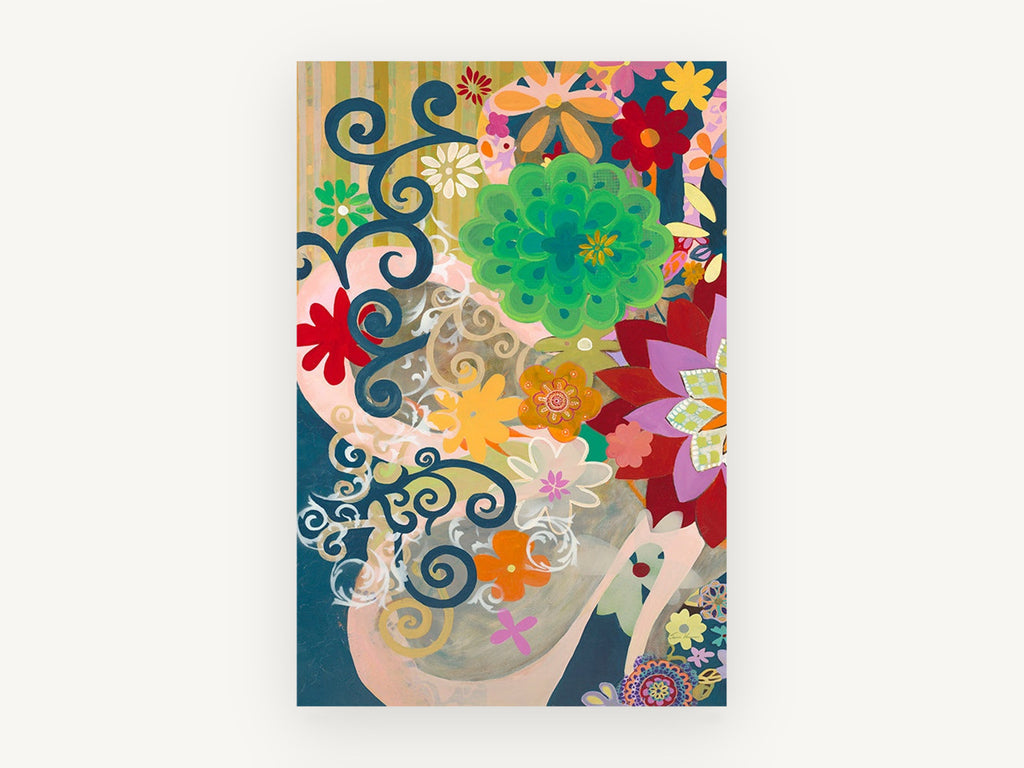 Scrolls and Blooms, floral canvas wall art print, front view
