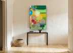 Lace Circle Garden floral canvas print on the wall of a hallway
