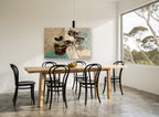Leaf Prints on Teal floral canvas print on the wall of a dining room