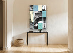Paris Postcard Collage city canvas print on the wall of a hallway