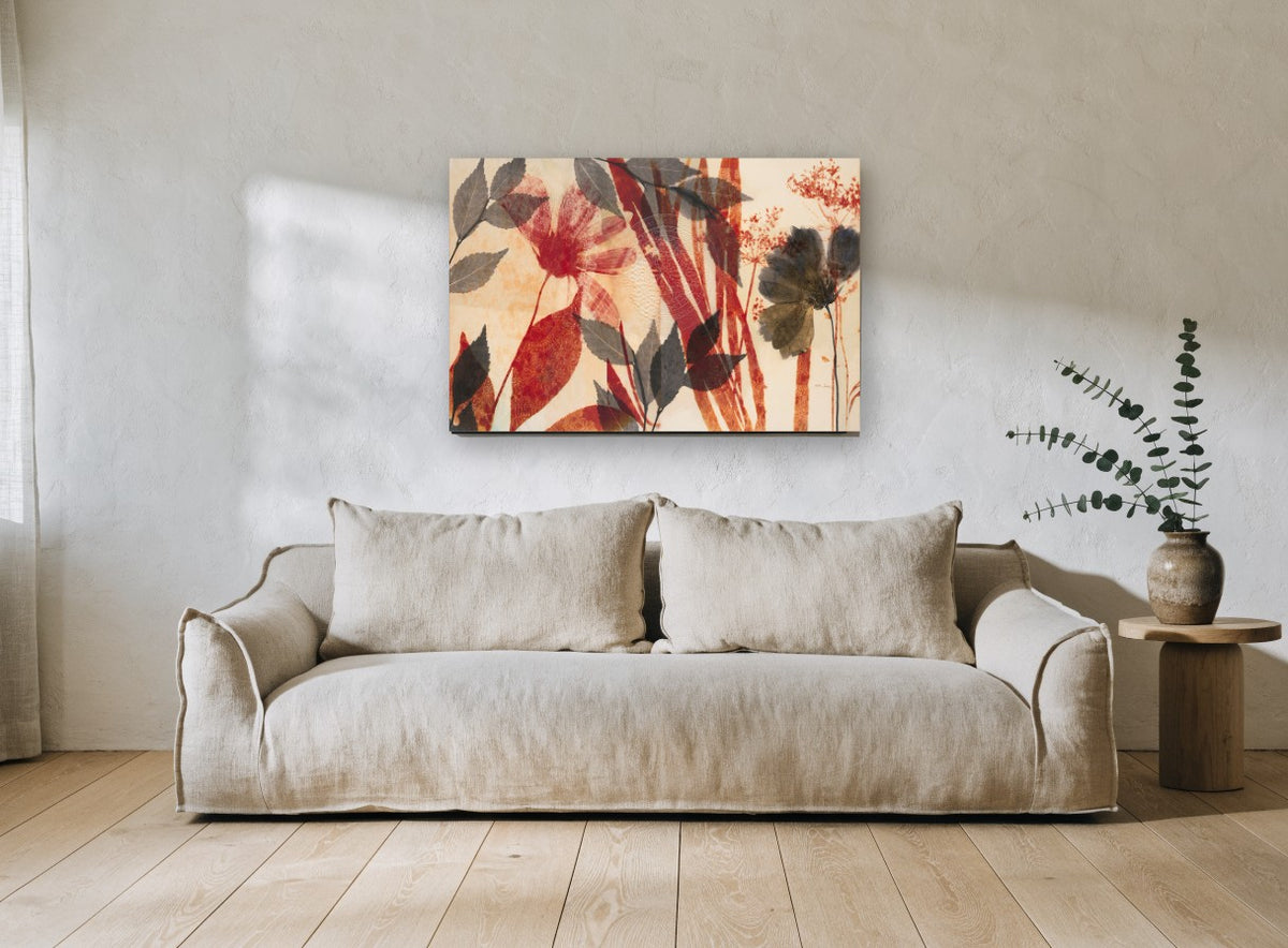Pressed Garden Silhouettes floral canvas print on the wall of a living room