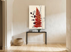 Rust Fern Silhouettes floral canvas print on the wall of a hallway