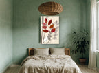 Crimson Leaves on Cream floral canvas print on the wall of a bedroom