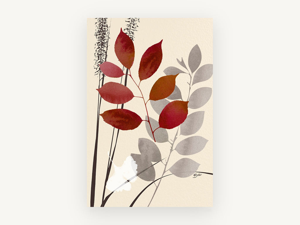 Crimson Leaves on Cream, floral canvas wall art print, front view