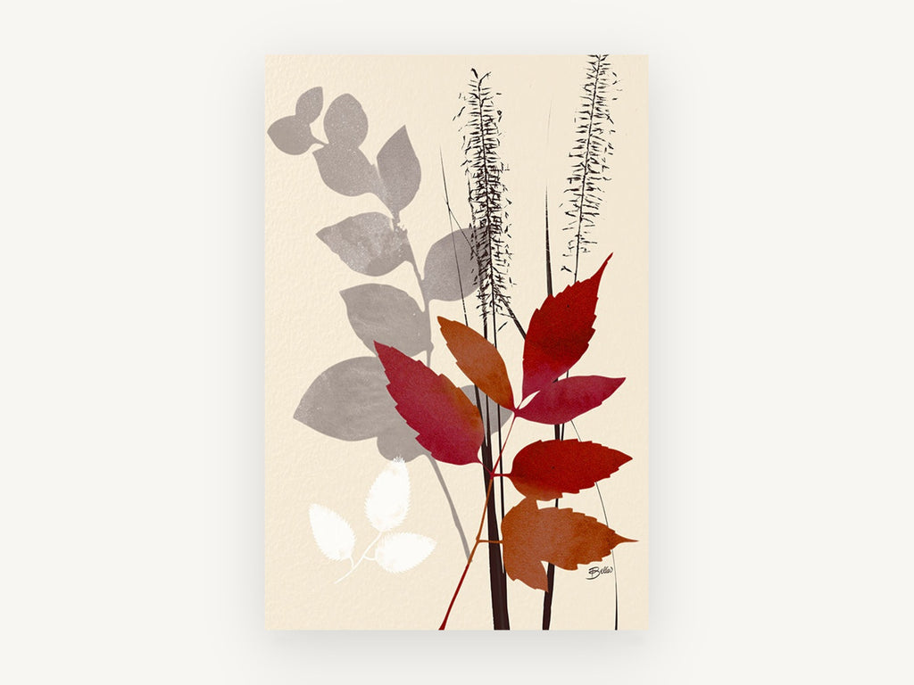 Crimson Leaves Silhouette, floral canvas wall art print, front view