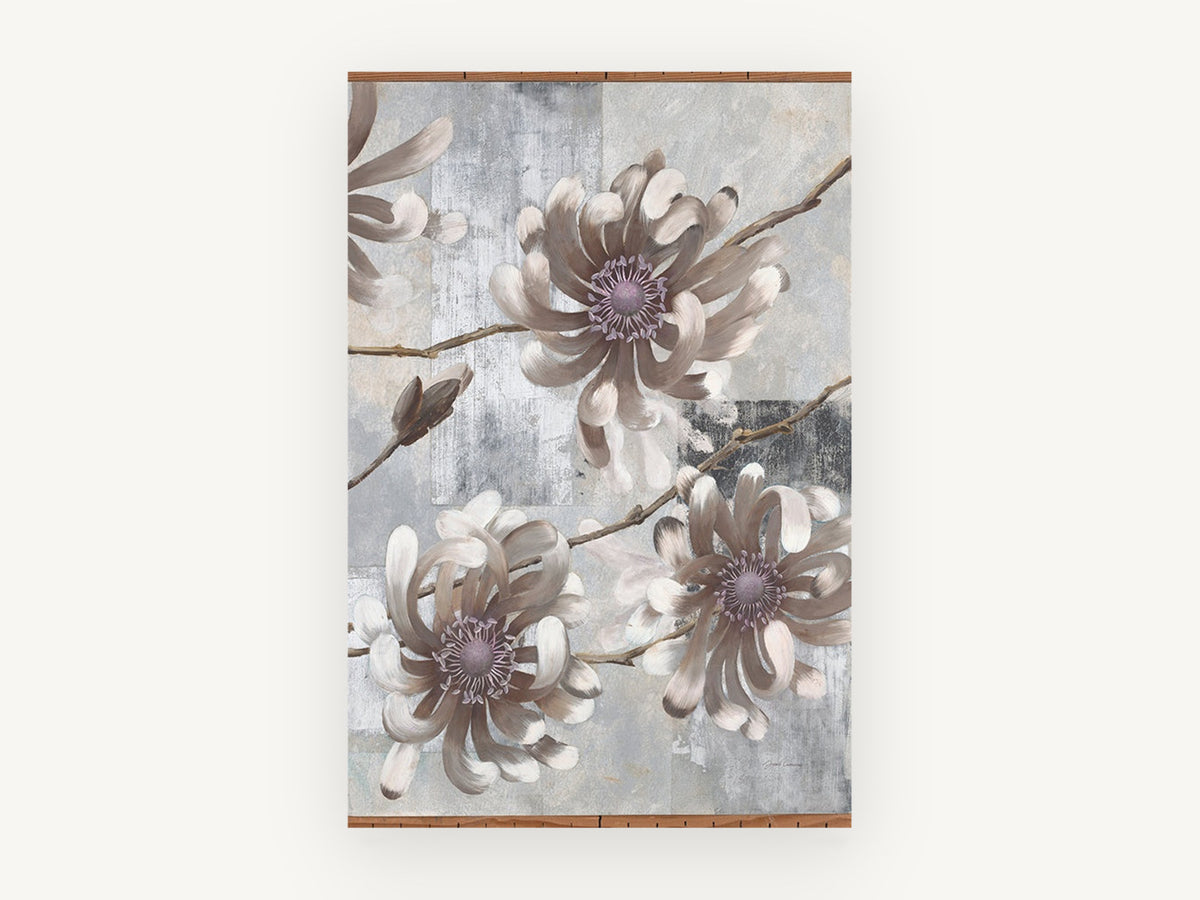 Taupe Anemone Blooms, floral canvas wall art print, front view