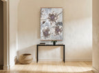 Taupe Anemone Blooms floral canvas print on the wall of a hallway