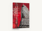 Red Art Deco Spire, new york art deco skyscraper red artwork, city canvas wall art print ready to hang