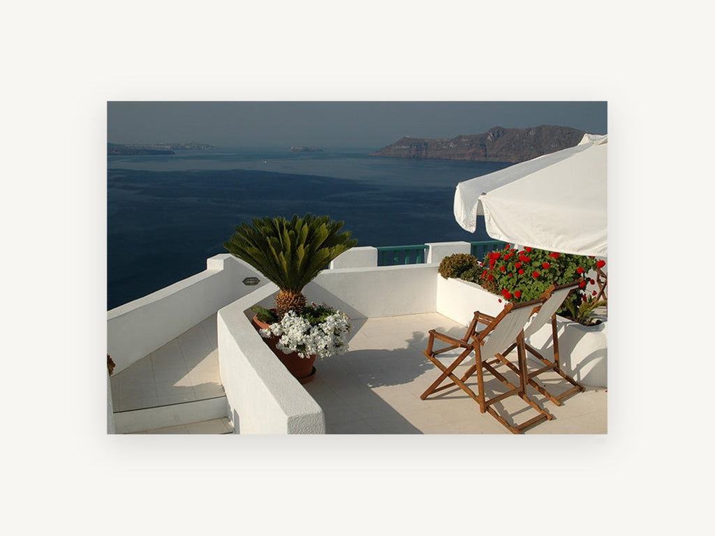 Terrace Above the Caldera, coastal canvas wall art print, front view