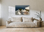 Terrace Above the Caldera coastal canvas print on the wall of a living room