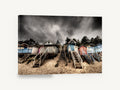 Stormy Beach Hut Stairs, beach huts stormy sky photograph, coastal canvas wall art print ready to hang