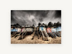 Stormy Beach Hut Stairs, coastal canvas wall art print, front view