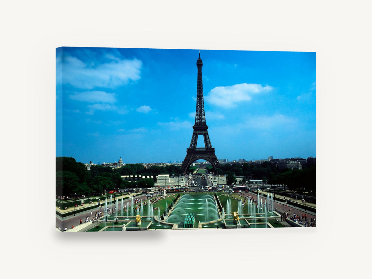 Trocadéro Fountains View, eiffel tower and fountains paris photograph, city canvas wall art print ready to hang