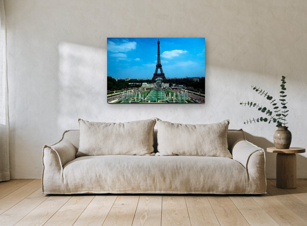 Trocadéro Fountains View city canvas print on the wall of a living room