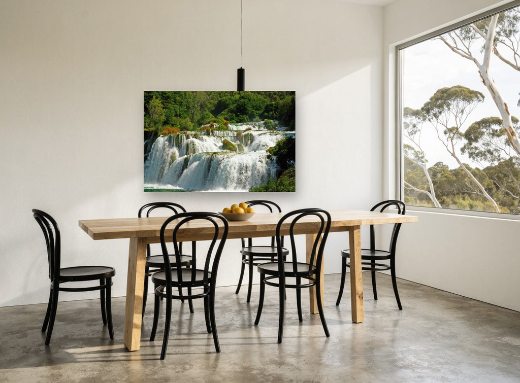 Terraced Falls Cascade landscape canvas print on the wall of a dining room