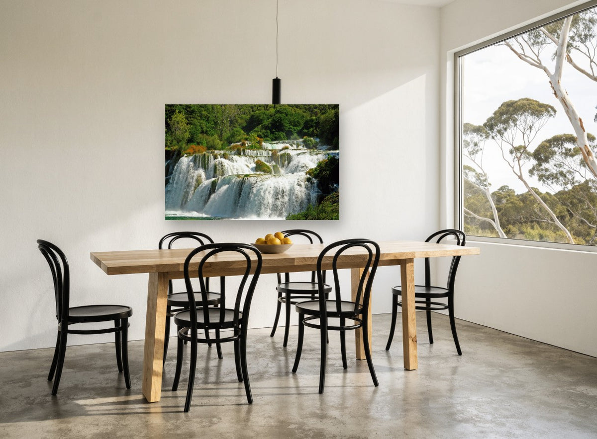 Terraced Falls Cascade landscape canvas print on the wall of a dining room
