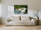 Terraced Falls Cascade landscape canvas print on the wall of a living room