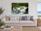 Terraced Falls Cascade landscape canvas print on the wall of a beach house living room