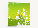 Green Meadow Swirl, green and white floral vector butterflies, floral canvas wall art print ready to hang