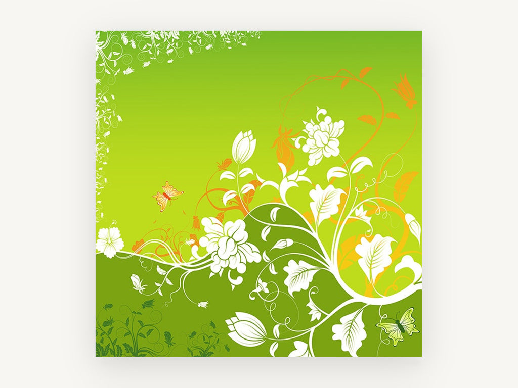 Green Meadow Swirl, floral canvas wall art print, front view