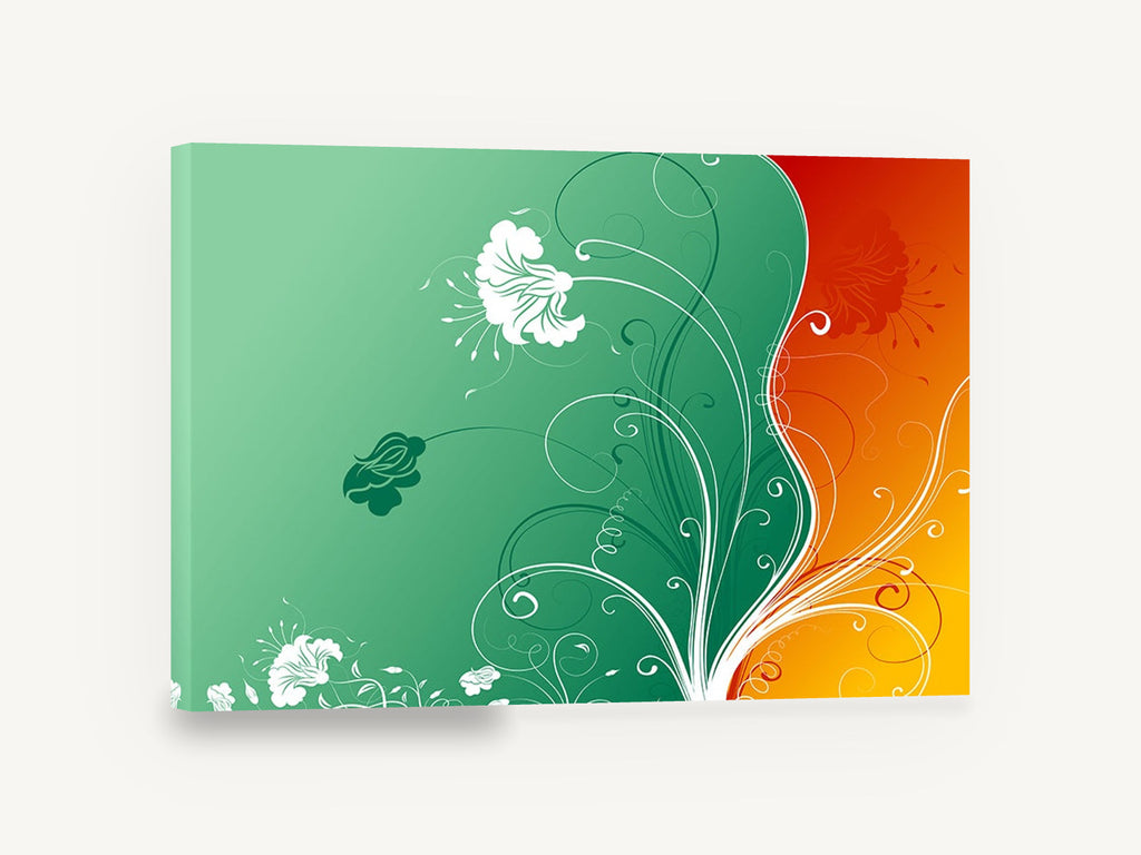 Swirling Green and Amber, green orange swirling floral vector illustration, floral canvas wall art print ready to hang