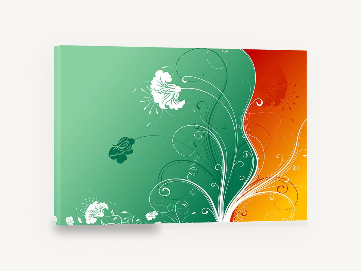 Swirling Green and Amber, green orange swirling floral vector illustration, floral canvas wall art print ready to hang