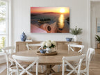 Rowboat Rooftop Sunset coastal canvas print on the wall of a Hamptons dining room