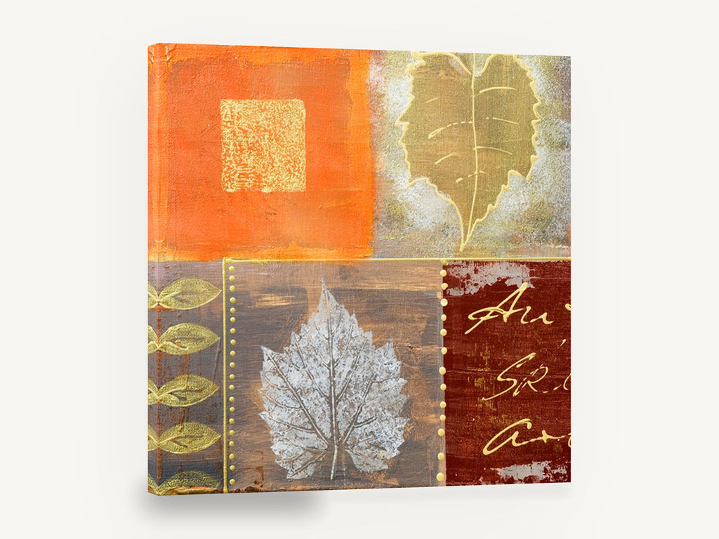 Autumn Leaf Patchwork, autumn leaf collage abstract botanical, floral canvas wall art print ready to hang